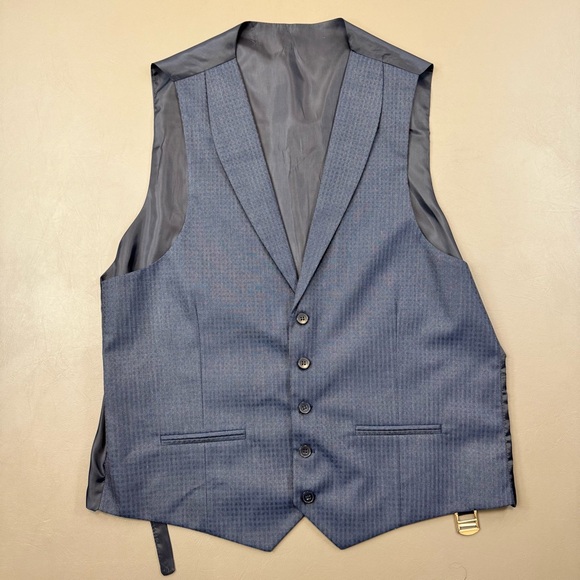 HUQQA 3-Piece Blue Suit 38R Jacket Vest Pants 35x36 Cotton NWT - Picture 6 of 9